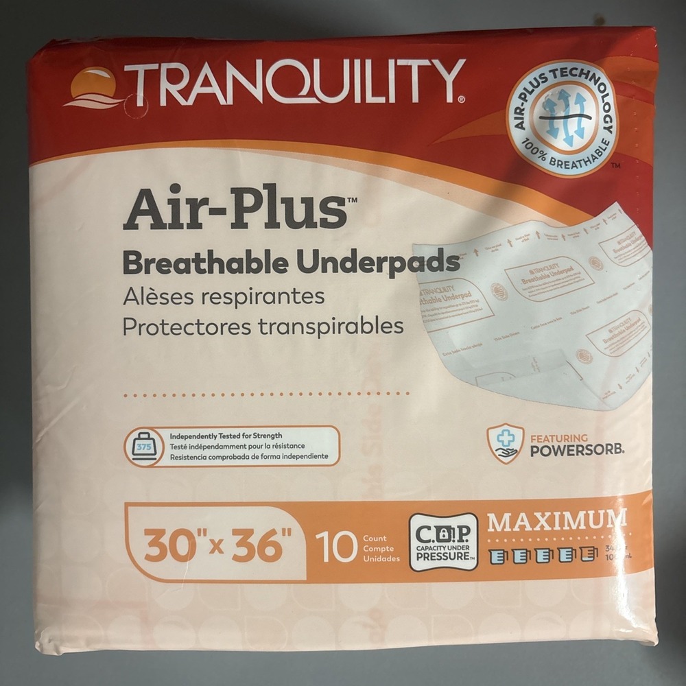 Tranquility Air-Plus Underpads 30x36 10ct Maximum Absorbency Bed Pads 2710 NEW